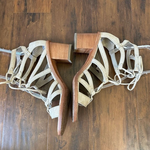 FRYE Brielle Gladiator Lace-Up Sandals Stacked Heel Beige - Picture 6 of 11